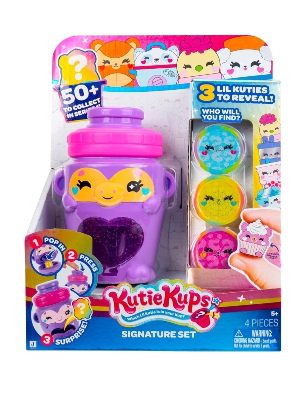 Purple Water Bottle 4" Monkey Kutie with 3 Kups with 1.5” Surprise Lil Kutie